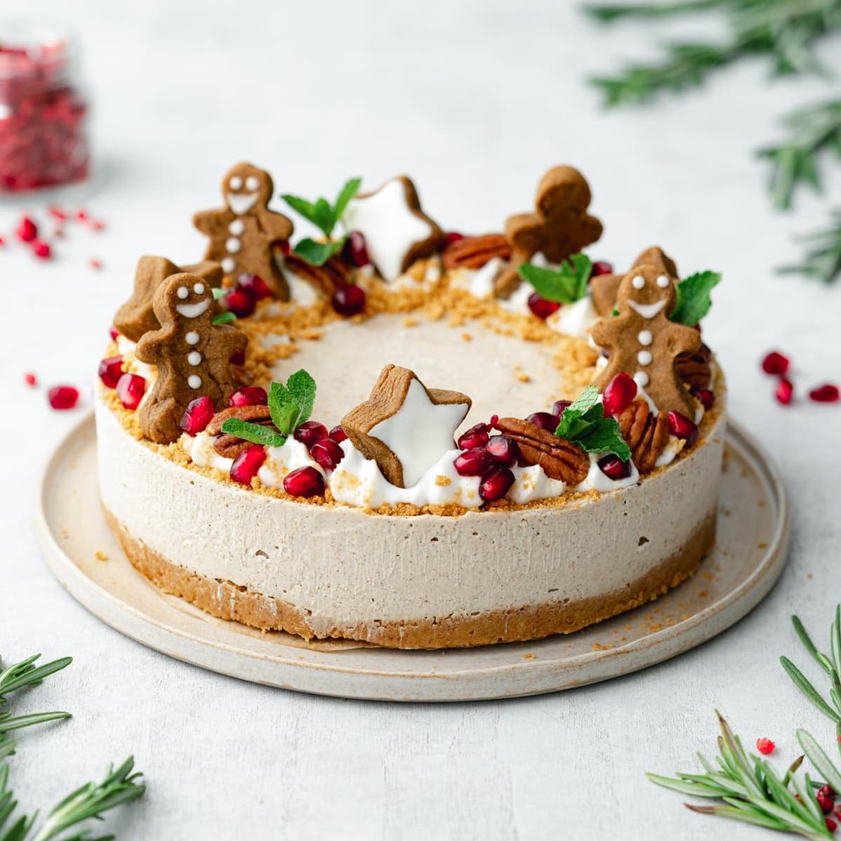  A slice of heaven on a plate: Gluten-free gingerbread cheesecake with a gingerbread crust.