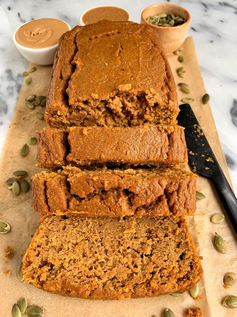  A slice of homemade pumpkin bread straight from the oven!