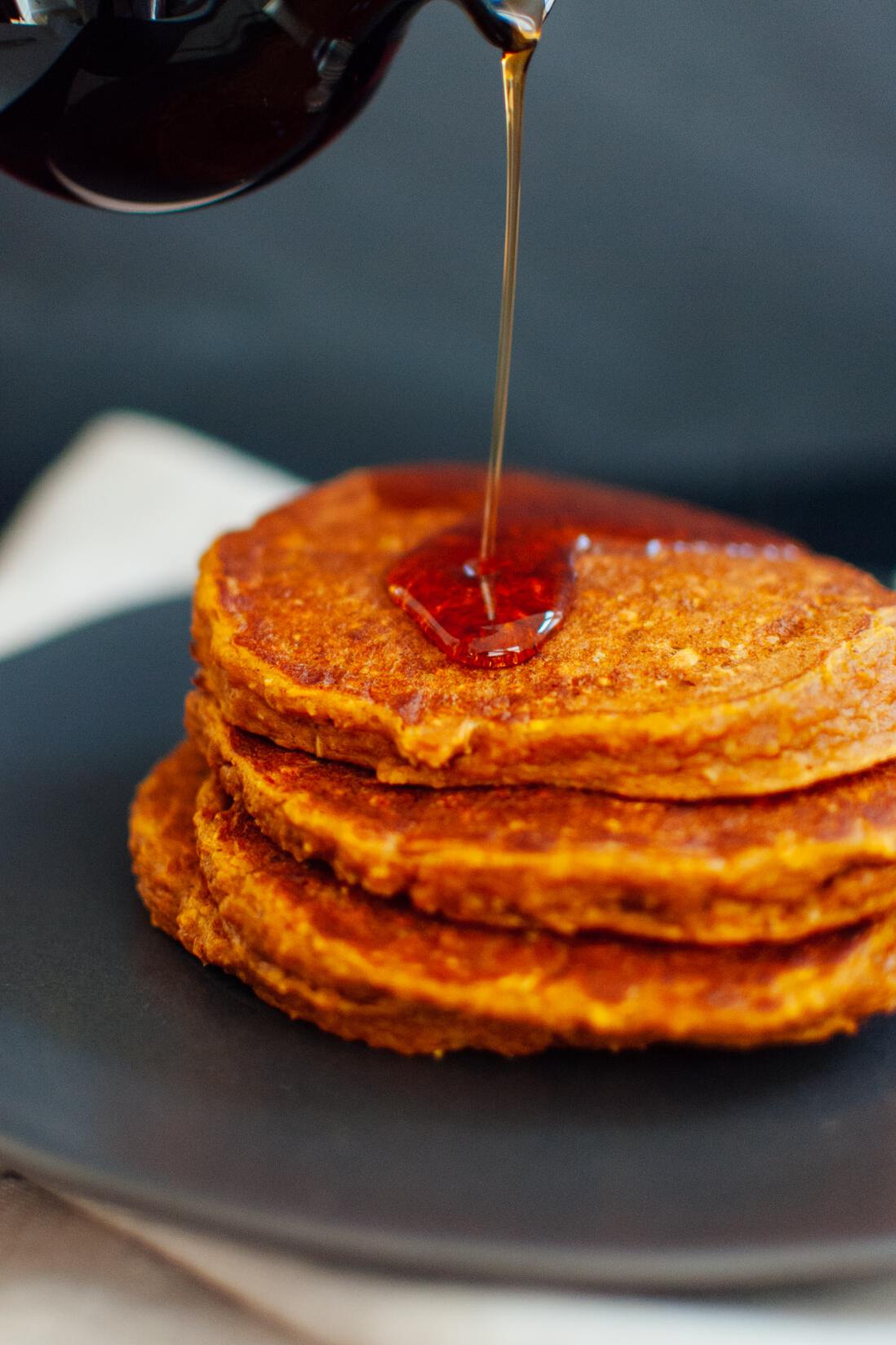  Bring the pumpkin spice vibes to your morning meal with these gluten-free pancakes.