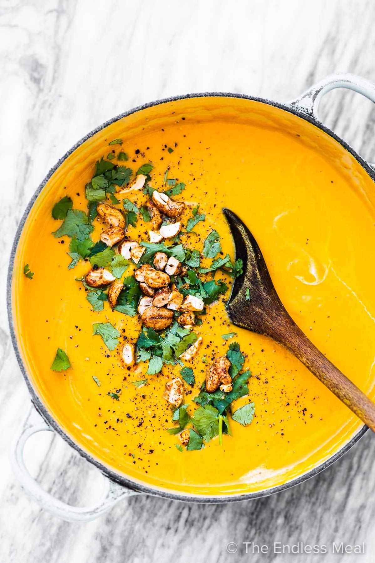  Cozy up with a bowl of this vibrant orange soup on a chilly evening.