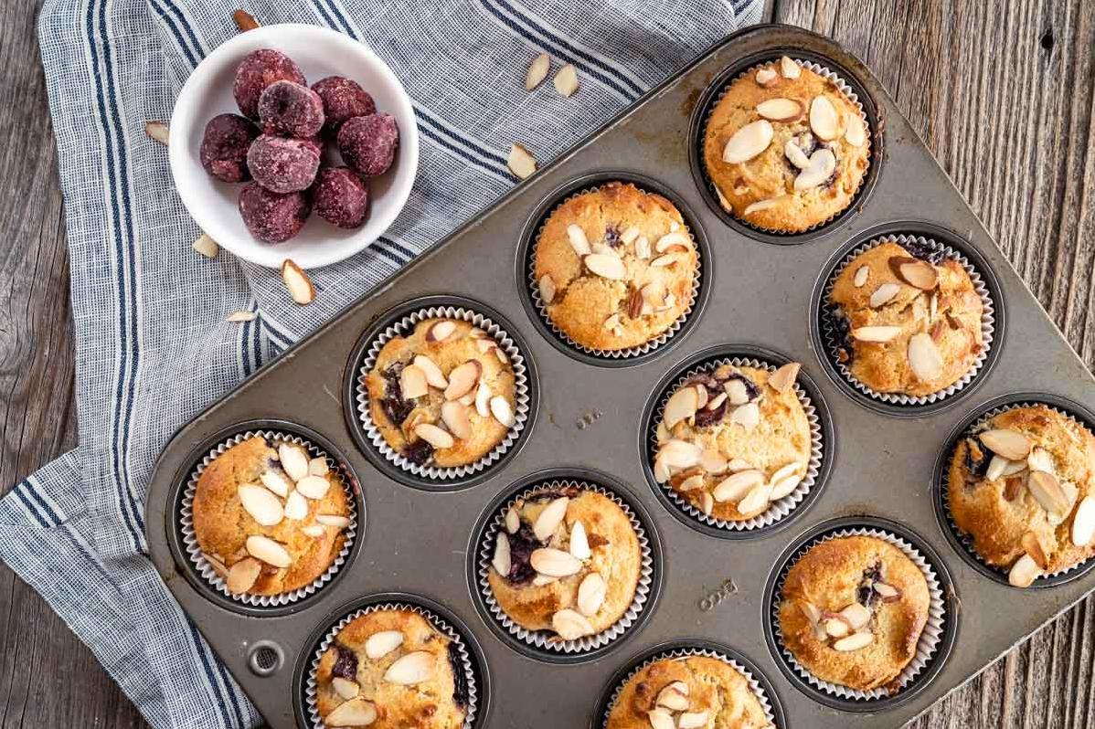  Fresh from the oven, these Gluten Free Almond Cherry Muffins are perfect for breakfast or snack time!