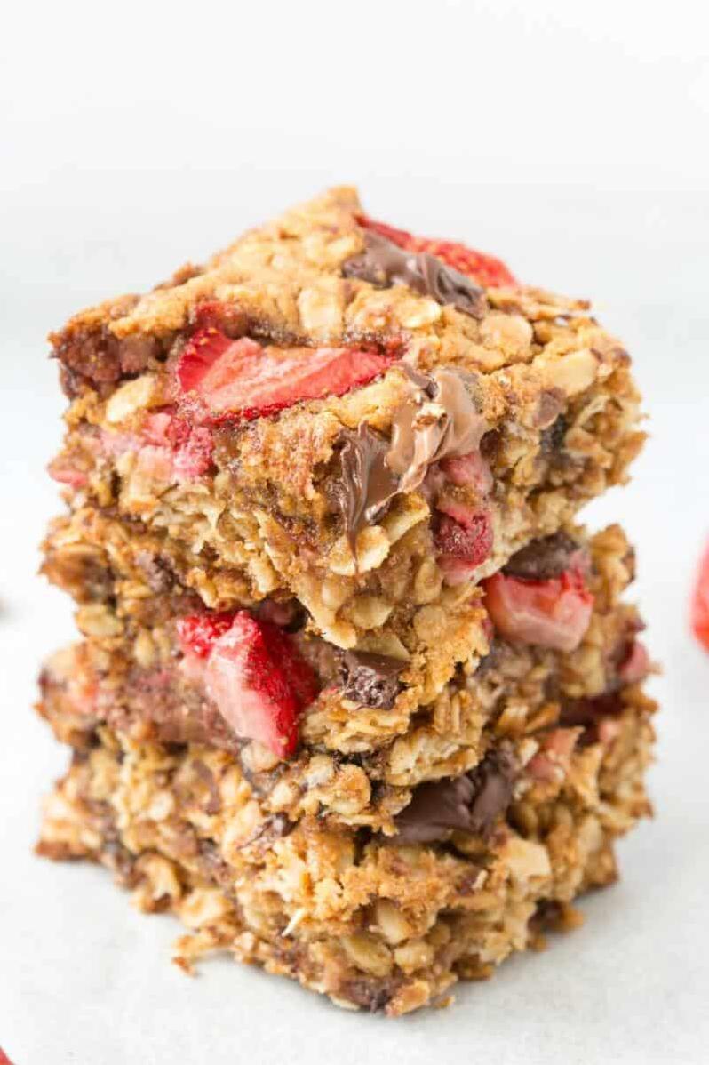  Fresh strawberries give these bars a burst of fruity goodness.