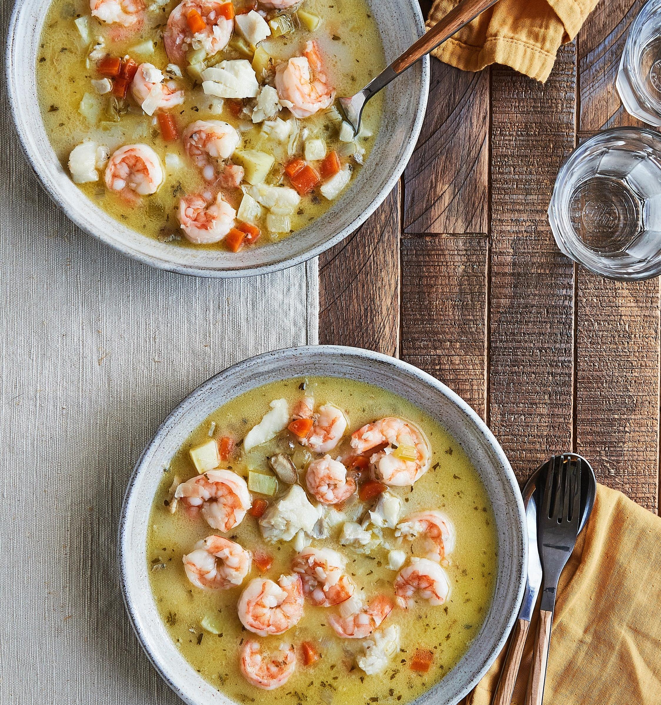  Get cozy with a bowl of our creamy and dairy-free Fish Chowder!