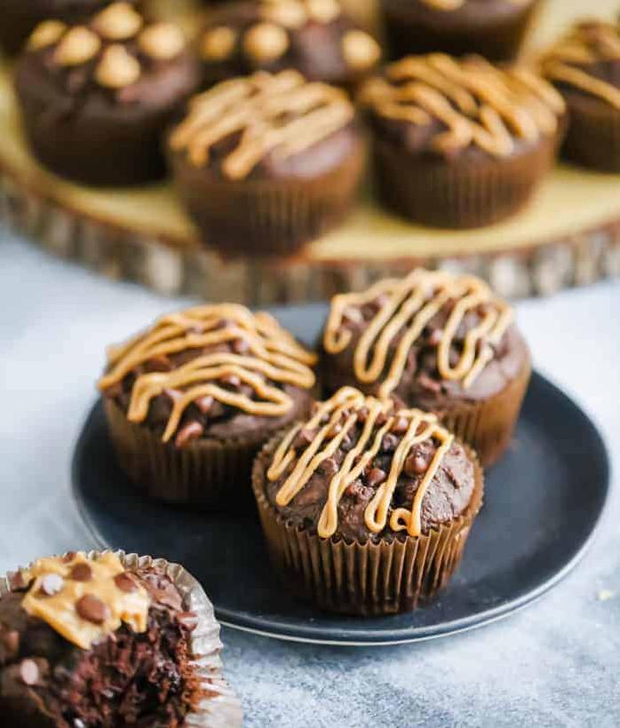  Indulge in these gluten-free chocolate peanut butter muffins!