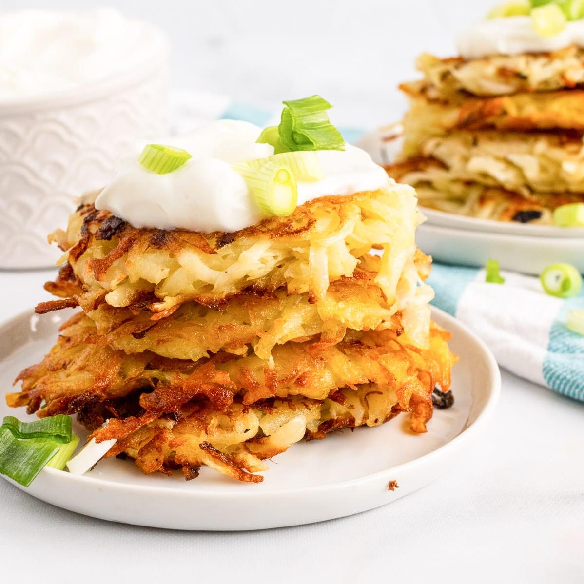  Mouth-watering vegan potato pancakes that are gluten-free can be served as a side or the main course.