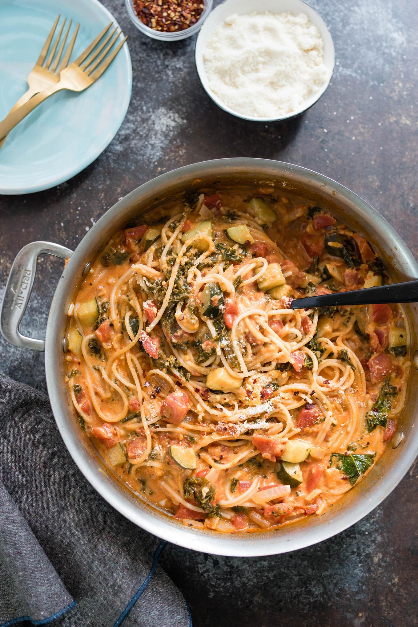  Savor the rainbow with this creamy veggie pasta dish