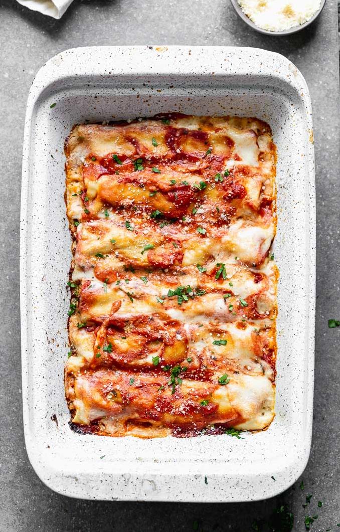  Savory beef cannelloni smothered in tangy tomato sauce