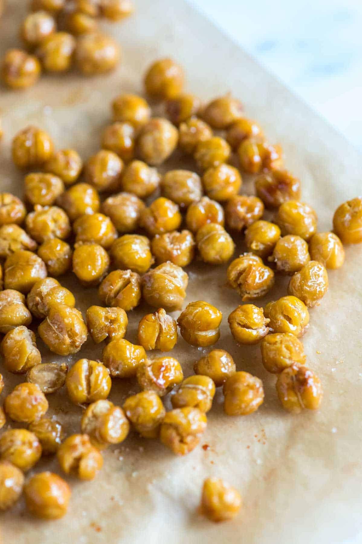  Take a break from potato chips and try these addictive honey roasted chickpeas instead.