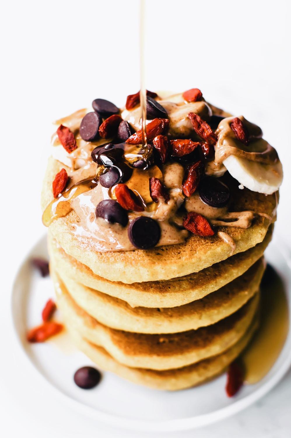  The perfect breakfast for a lazy weekend morning - gluten-free quinoa pancakes topped with your favorite toppings.