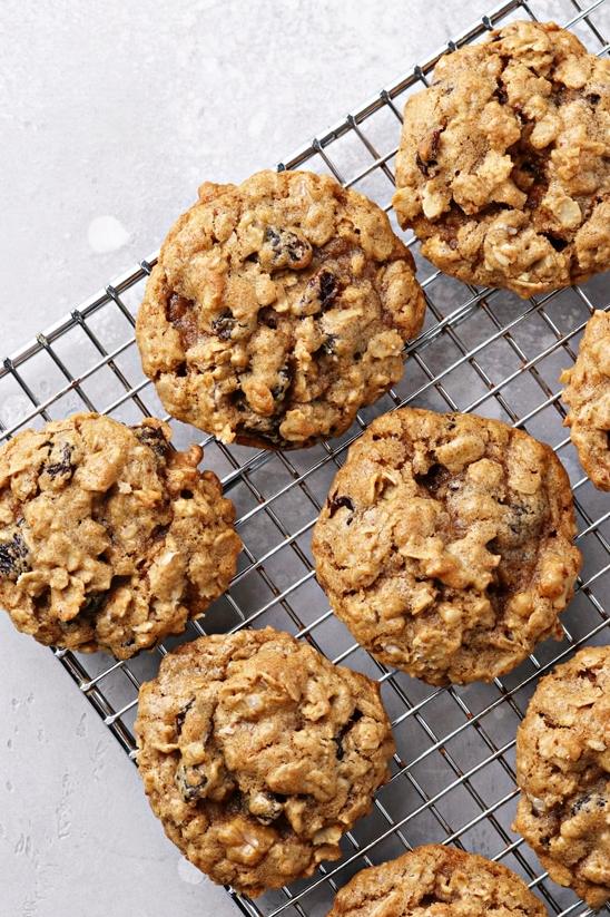  The perfect pairing: oatmeal raisin cookies and a glass of almond milk.