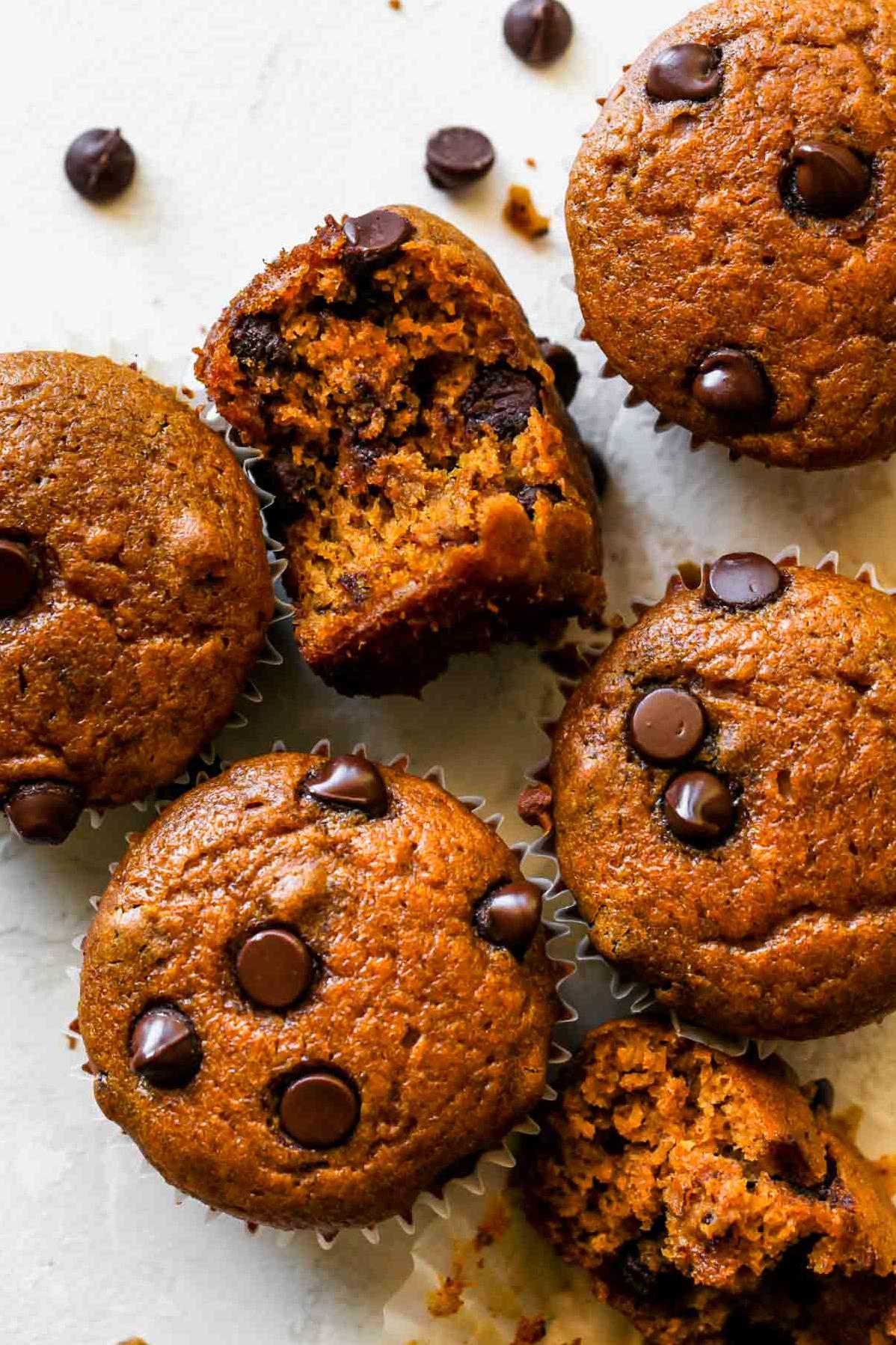  These muffins will satisfy your pumpkin craving with a touch of chocolate goodness.