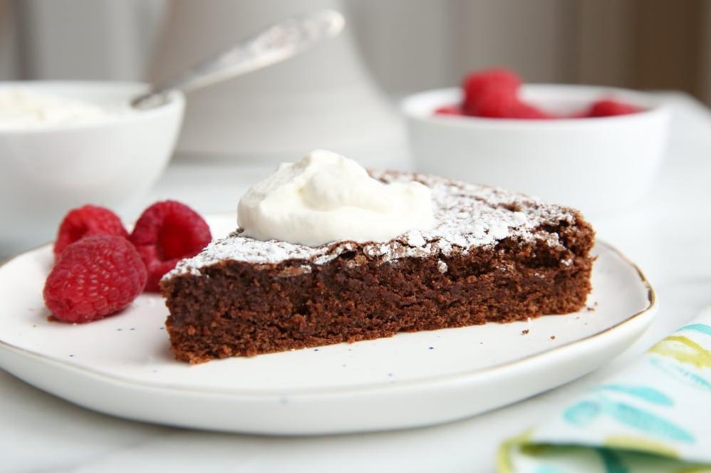  This cake is the perfect balance of rich chocolate and nutty almonds.