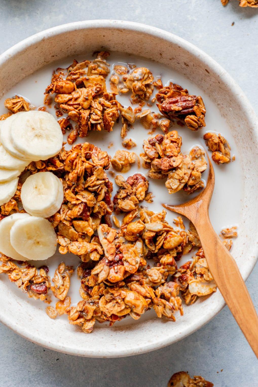  This granola is loaded with healthy nuts, seeds, and dried fruit for a satisfying breakfast.
